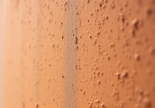 Nahaufnahme von ökologischer Lehmputz-Textur in warmen Erdtönen