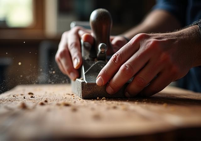 Tischler bei der Arbeit an einem Holzstück
